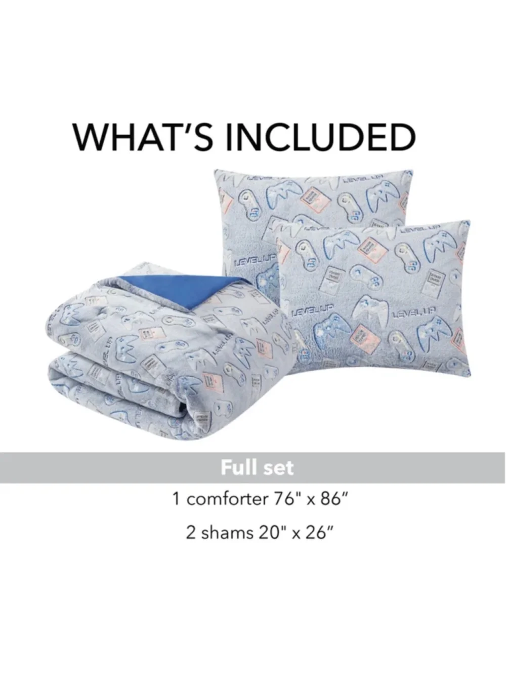 NEW Gamer Comforter Set Full Blue Grey Glow-in-the-Dark